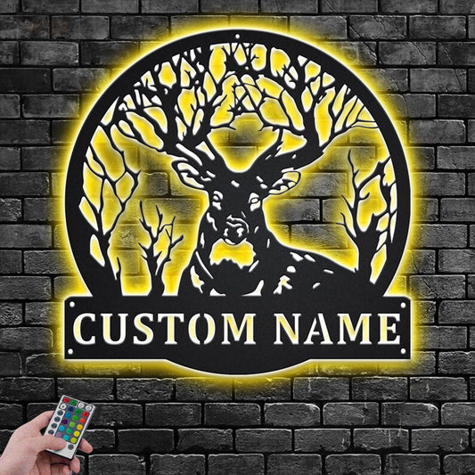 Deer Or Moose Hunting LED Metal Sign - Wix Decor