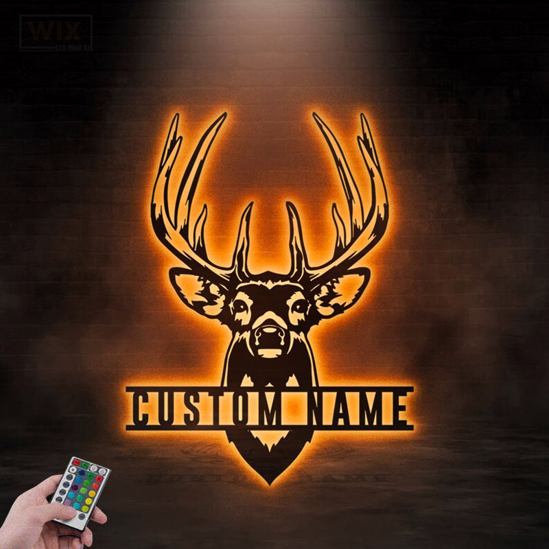 Deer Or Moose Hunting LED Metal Sign - Wix Decor