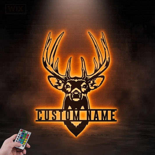 Deer Or Moose Hunting LED Metal Sign - Wix Decor