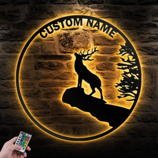Deer Or Moose Hunting LED Metal Sign - Wix Decor