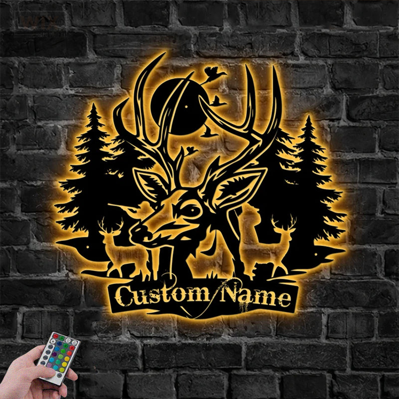 Deer Or Moose Hunting LED Metal Sign - Wix Decor