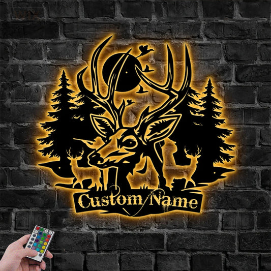 Deer Or Moose Hunting LED Metal Sign - Wix Decor