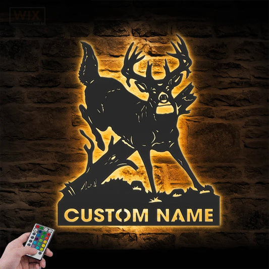 Deer Or Moose Hunting LED Metal Sign - Wix Decor