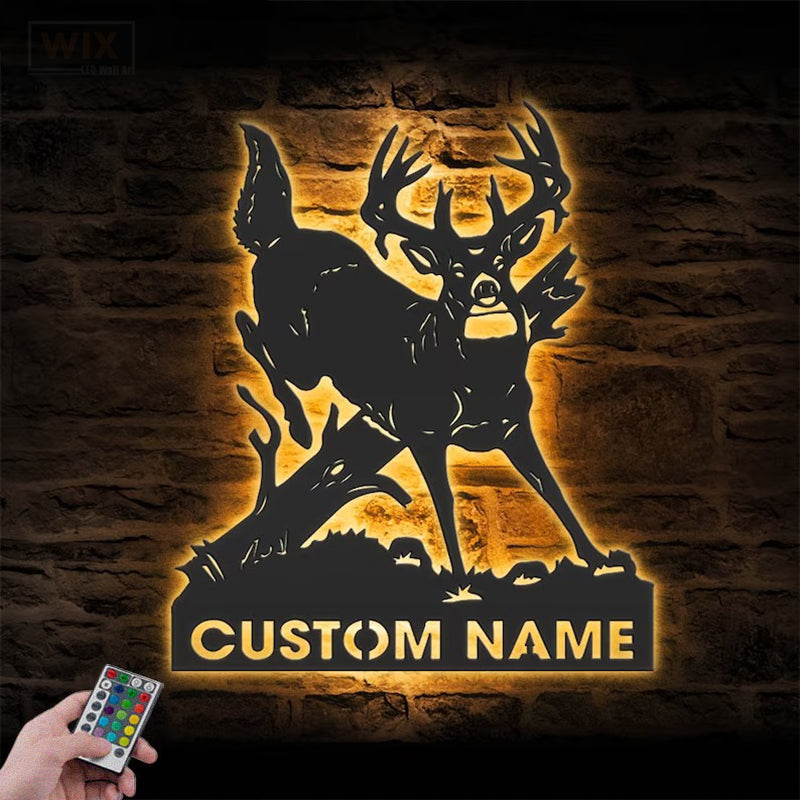 Deer Or Moose Hunting LED Metal Sign - Wix Decor