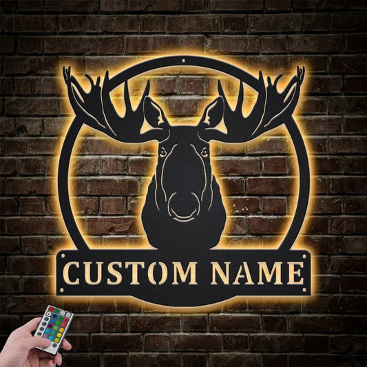 Deer Or Moose Hunting LED Metal Sign - Wix Decor