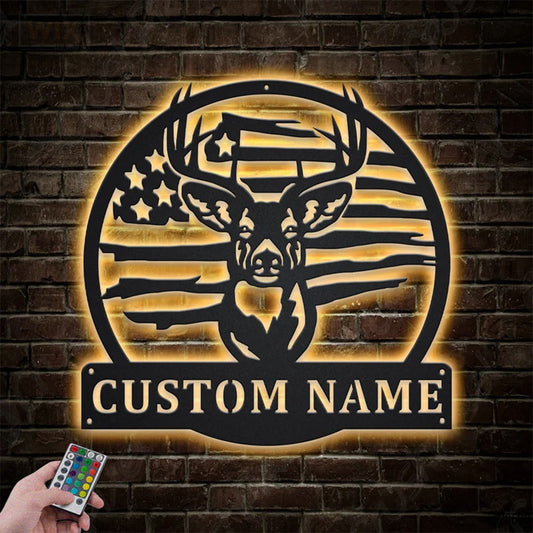 Deer Or Moose Hunting LED Metal Sign - Wix Decor