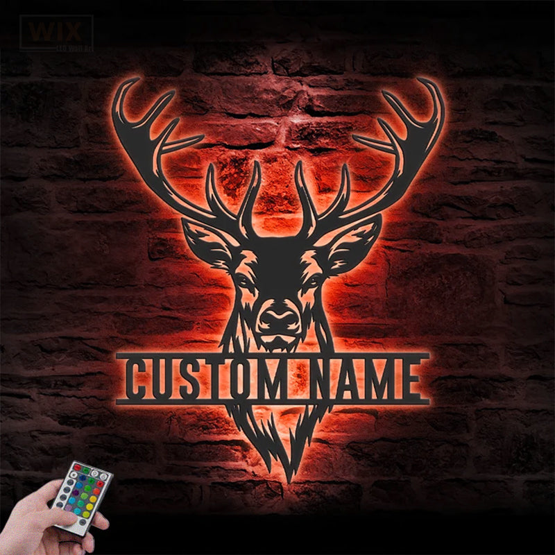 Deer Or Moose Hunting LED Metal Sign - Wix Decor