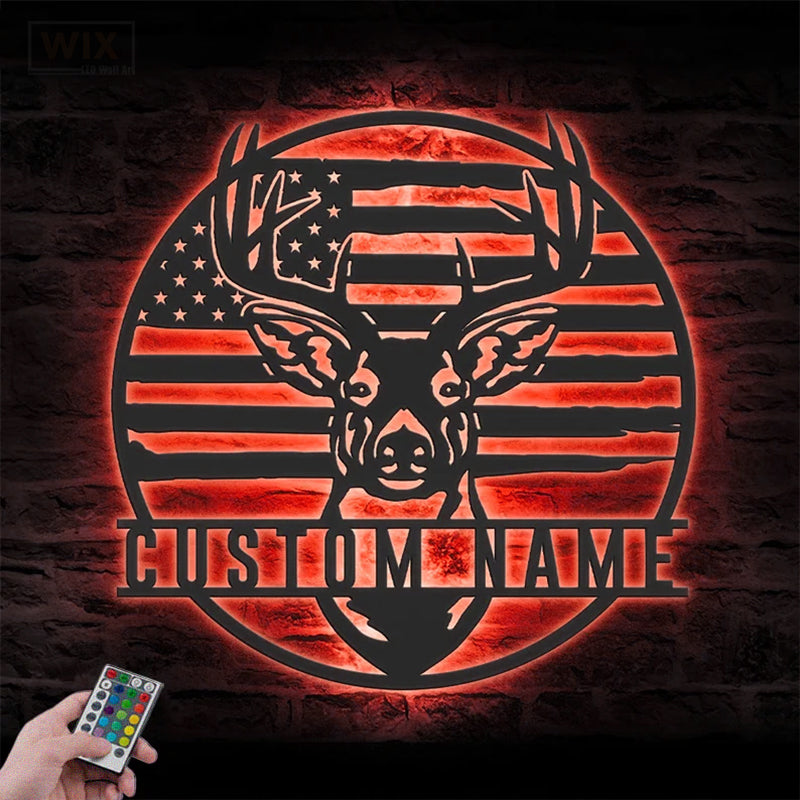 Deer Or Moose Hunting LED Metal Sign - Wix Decor