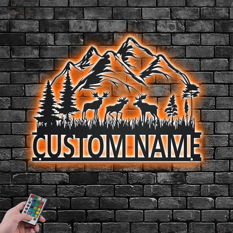 Deer Or Moose Hunting LED Metal Sign - Wix Decor