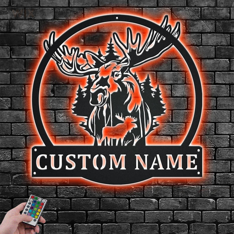 Deer Or Moose Hunting LED Metal Sign - Wix Decor