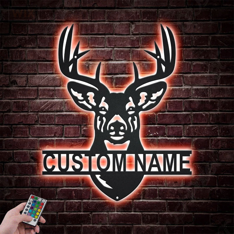 Deer Or Moose Hunting LED Metal Sign - Wix Decor