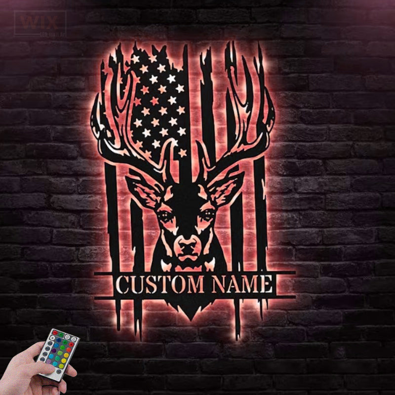 Deer Or Moose Hunting LED Metal Sign - Wix Decor