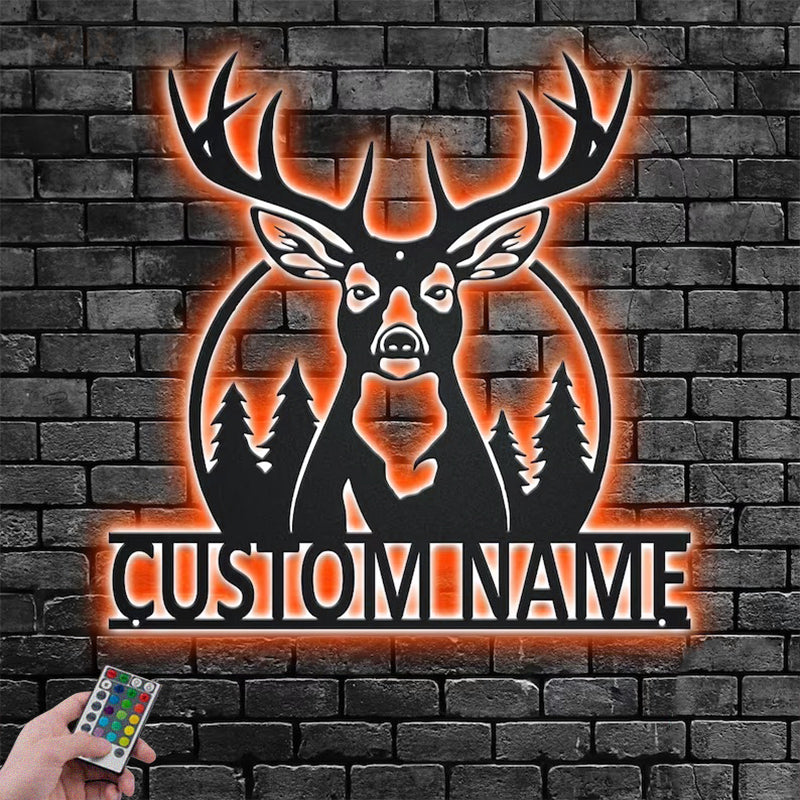 Deer Or Moose Hunting LED Metal Sign - Wix Decor