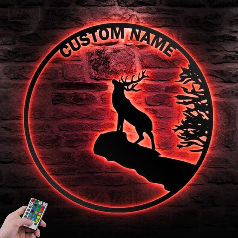 Deer Or Moose Hunting LED Metal Sign - Wix Decor