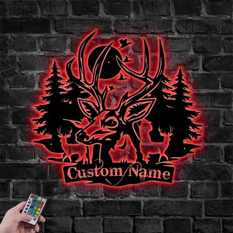 Deer Or Moose Hunting LED Metal Sign - Wix Decor