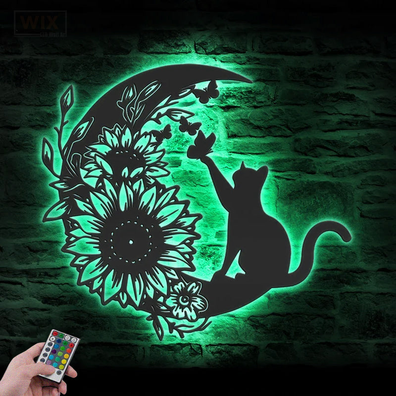 Cat Led Metal Sign - Wix Decor