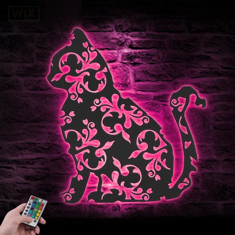 Cat Led Metal Sign - Wix Decor