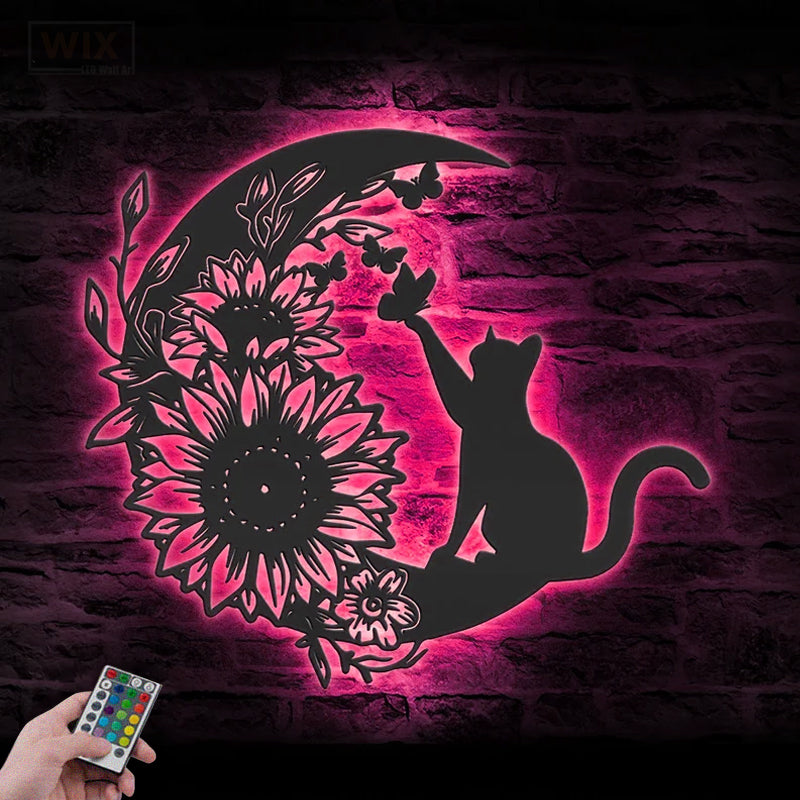 Cat Led Metal Sign - Wix Decor
