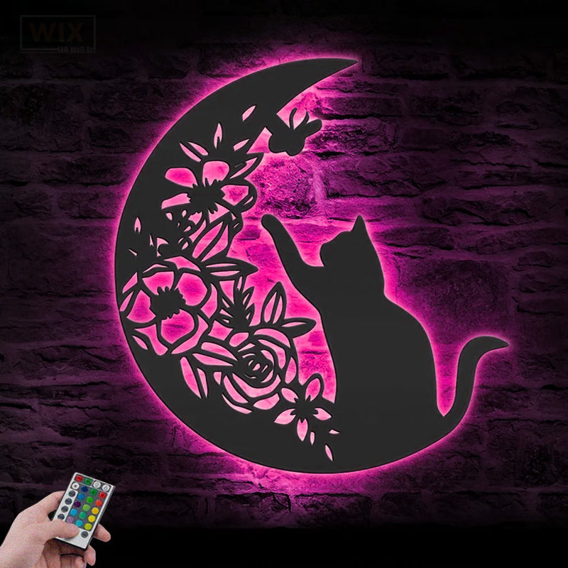Cat Led Metal Sign - Wix Decor