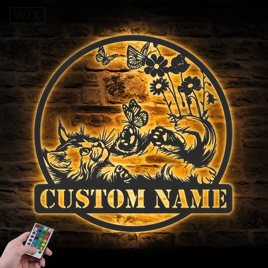Cat Led Metal Sign - Wix Decor
