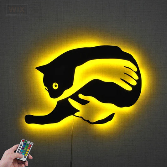 Cat Led Metal Sign
