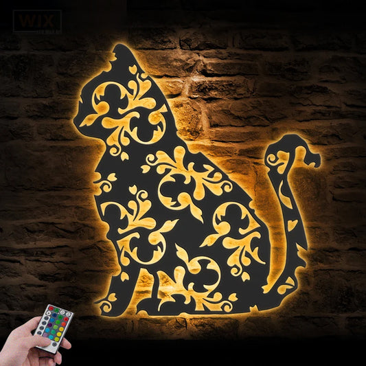 Cat Led Metal Sign