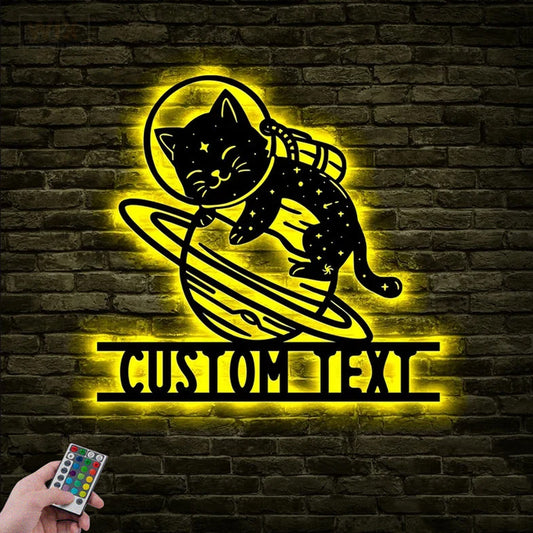 Cat Led Metal Sign