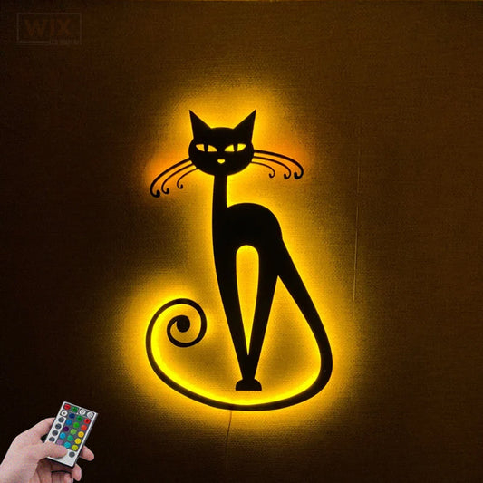 Cat Led Metal Sign