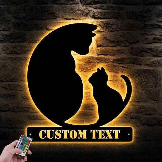 Cat Led Metal Sign