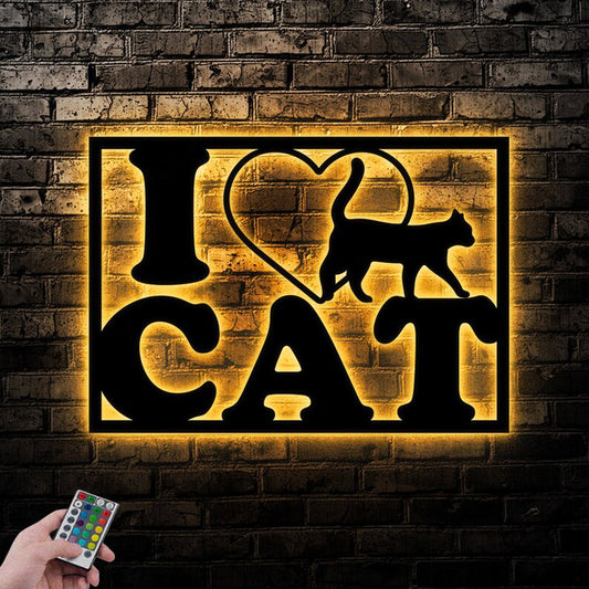 Cat Led Metal Sign