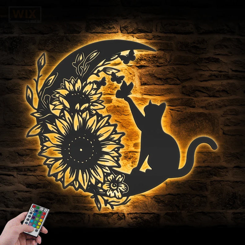 Cat Led Metal Sign - Wix Decor