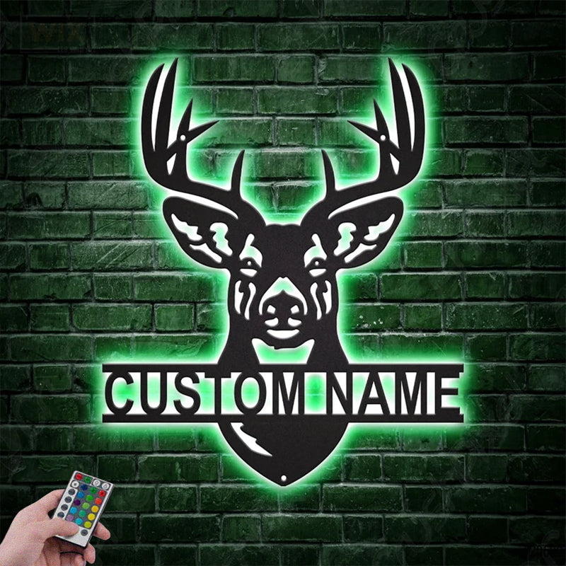 Deer Or Moose Hunting LED Metal Sign - Wix Decor