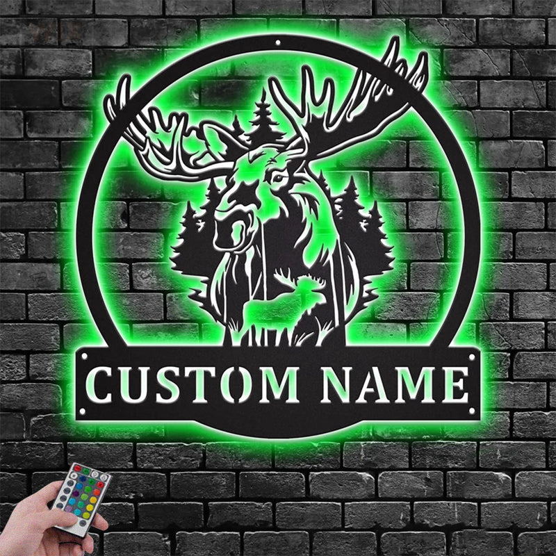 Deer Or Moose Hunting LED Metal Sign - Wix Decor