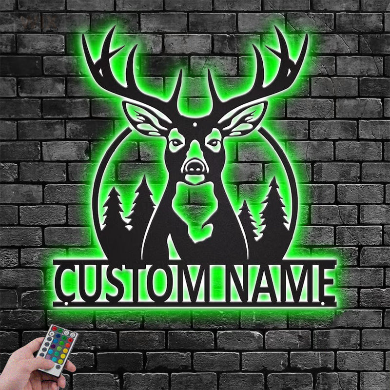 Deer Or Moose Hunting LED Metal Sign - Wix Decor