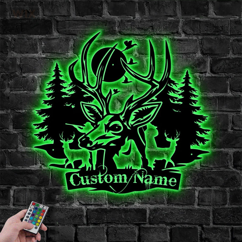 Deer Or Moose Hunting LED Metal Sign - Wix Decor