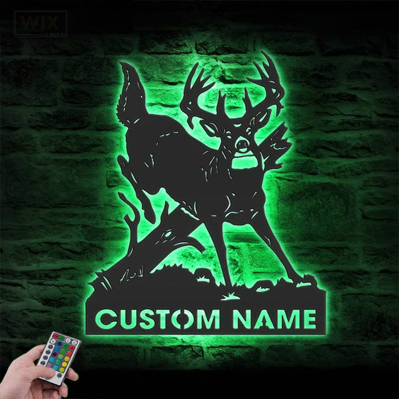 Deer Or Moose Hunting LED Metal Sign - Wix Decor