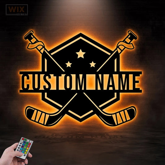 Hockey Led Metal Sign