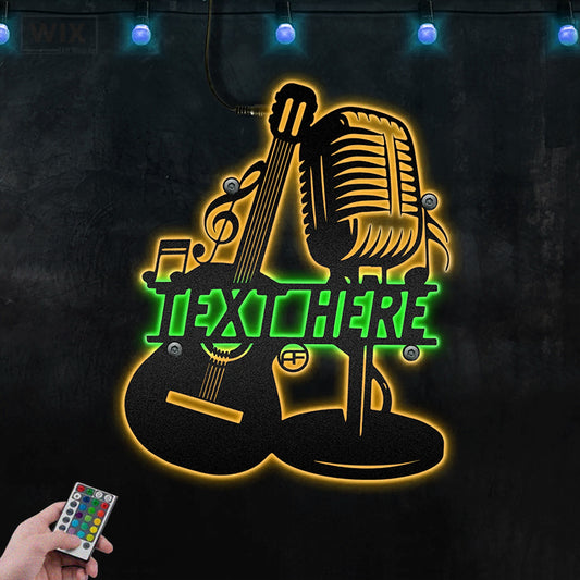 Guitar LED Metal Sign 