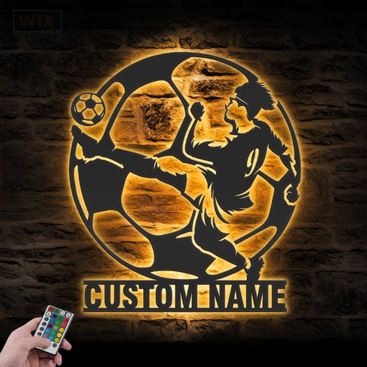 Personalized Man Soccer, Metal Wall Signs With RGB Led Light - WixDecor